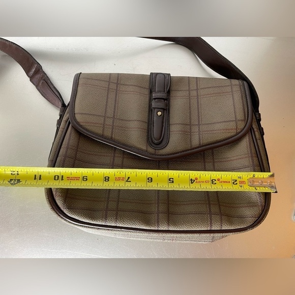 Vintage Liz Claiborne Striped Coated Canvas Boho Brown Crossbody Shoulder Bag - Picture 9 of 9